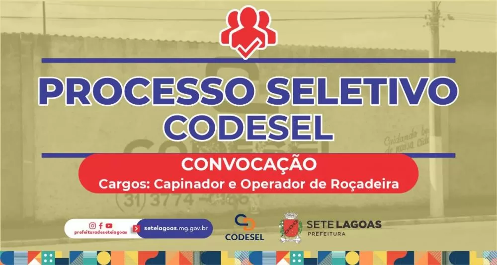 Sete Lagoas: Codesel convoca aprovados em processo seletivo para cargos de Capinador e Operador de Roçadeira