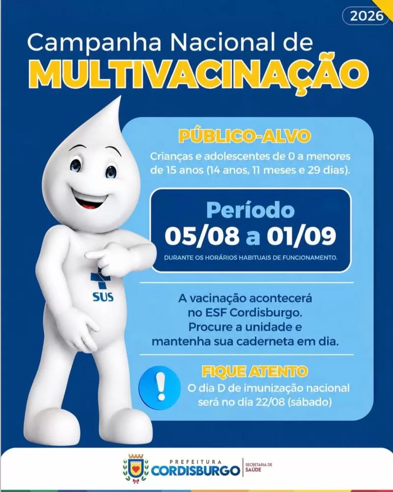 Prefeitura de Cordisburgo inicia Campanha Nacional de Multivacinação para crianças e adolescentes