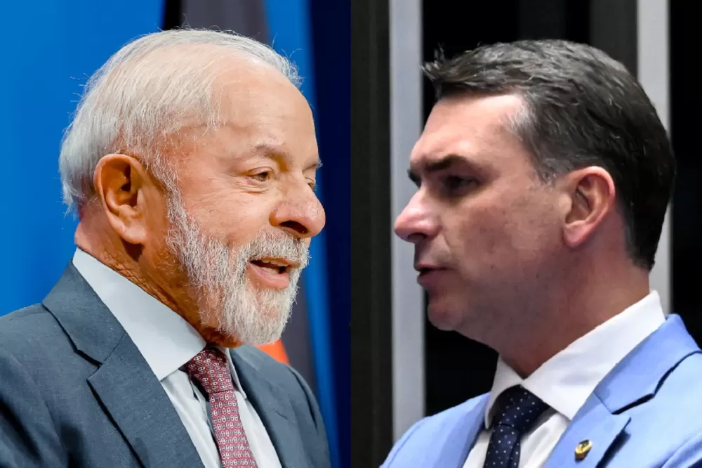 Os candidatos à Presidência Lula (PT) e Flávio Bolsonaro (PL)